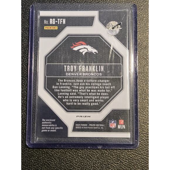 2024 Panini Prizm #RG-TFN Troy Franklin Rookie Gear Neon Green Pulsar - Picture 2 of 2